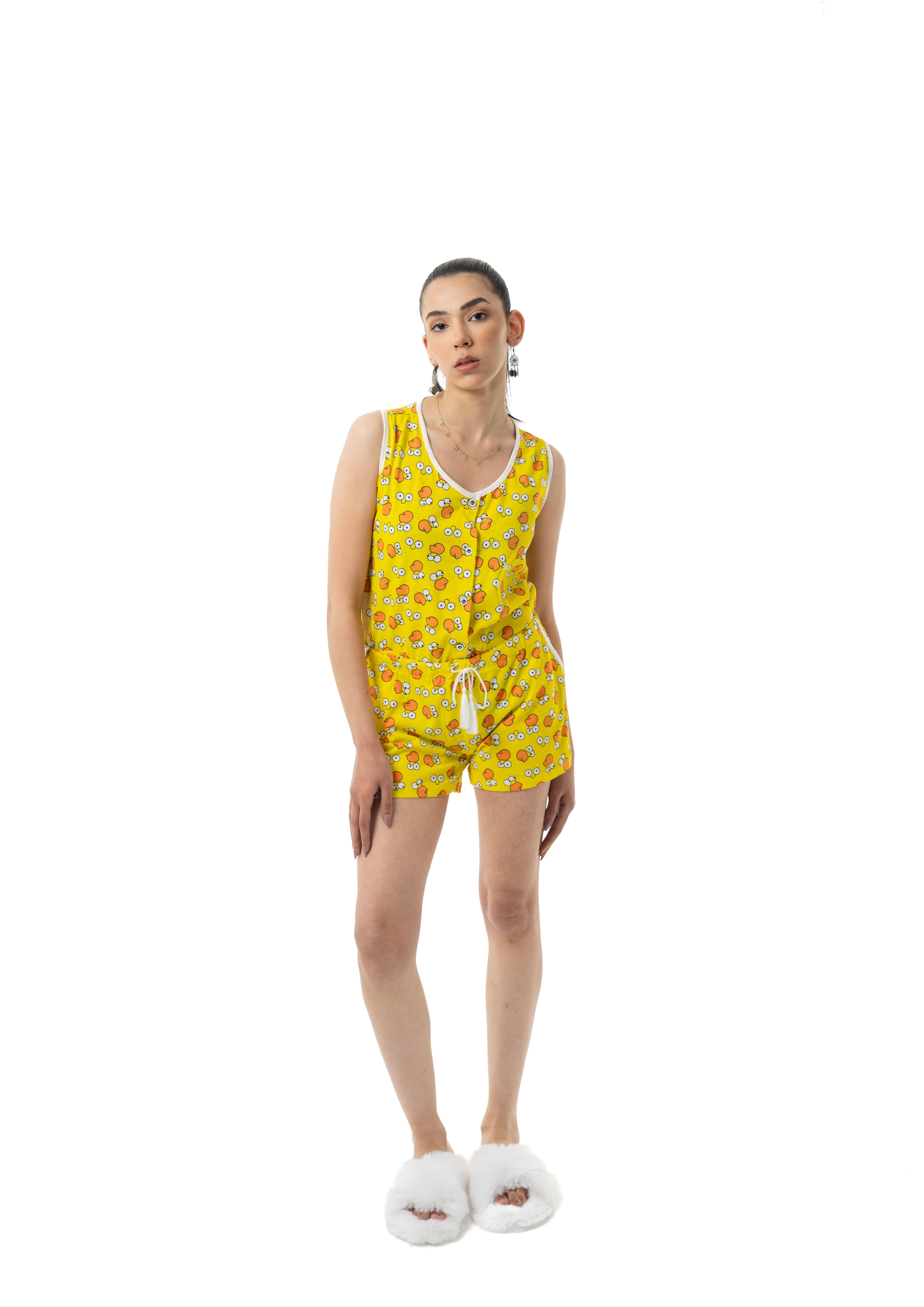 Yellow Printed Pajama Set