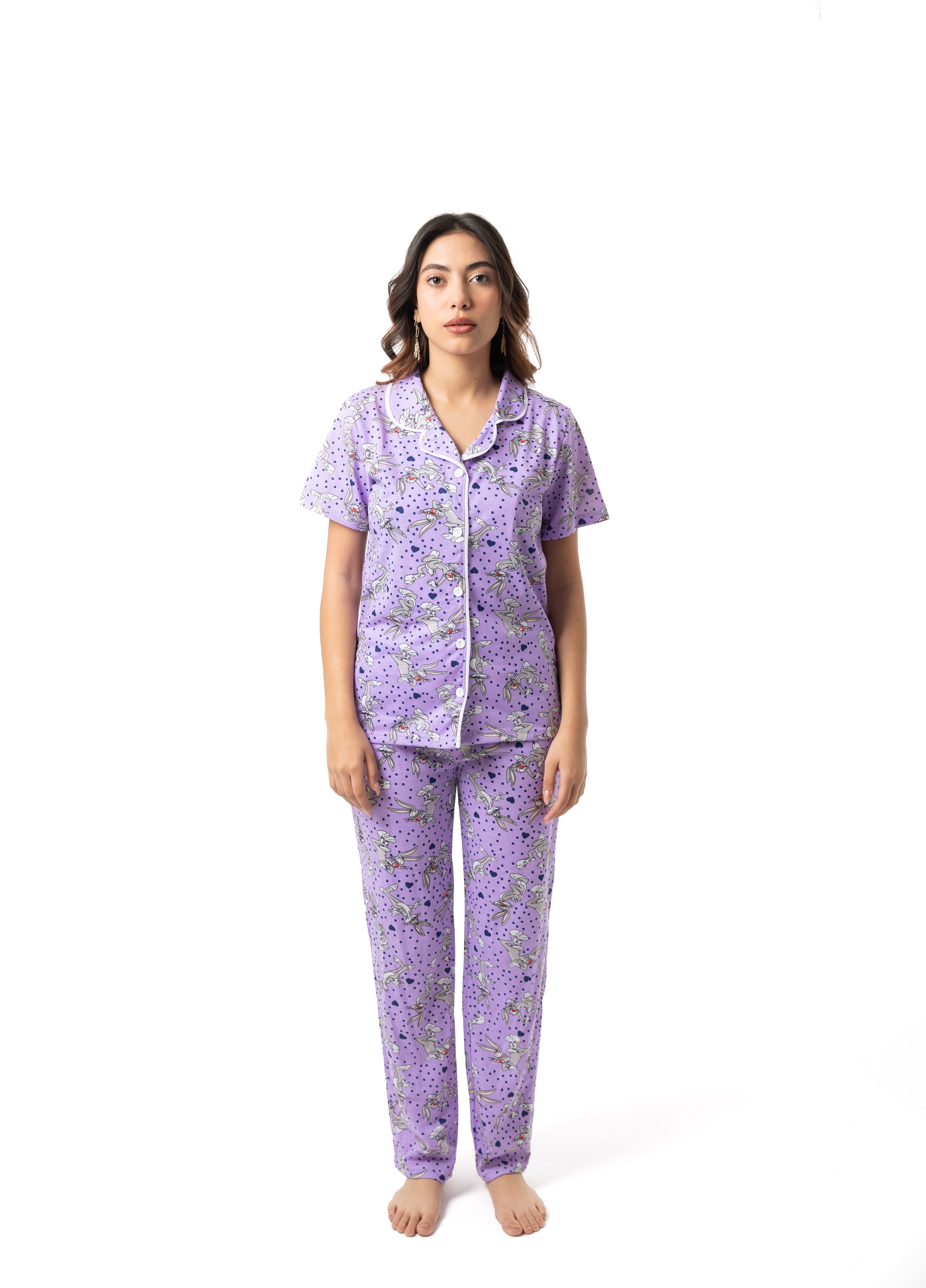 Rabbit Print Button-Up Pajama Set