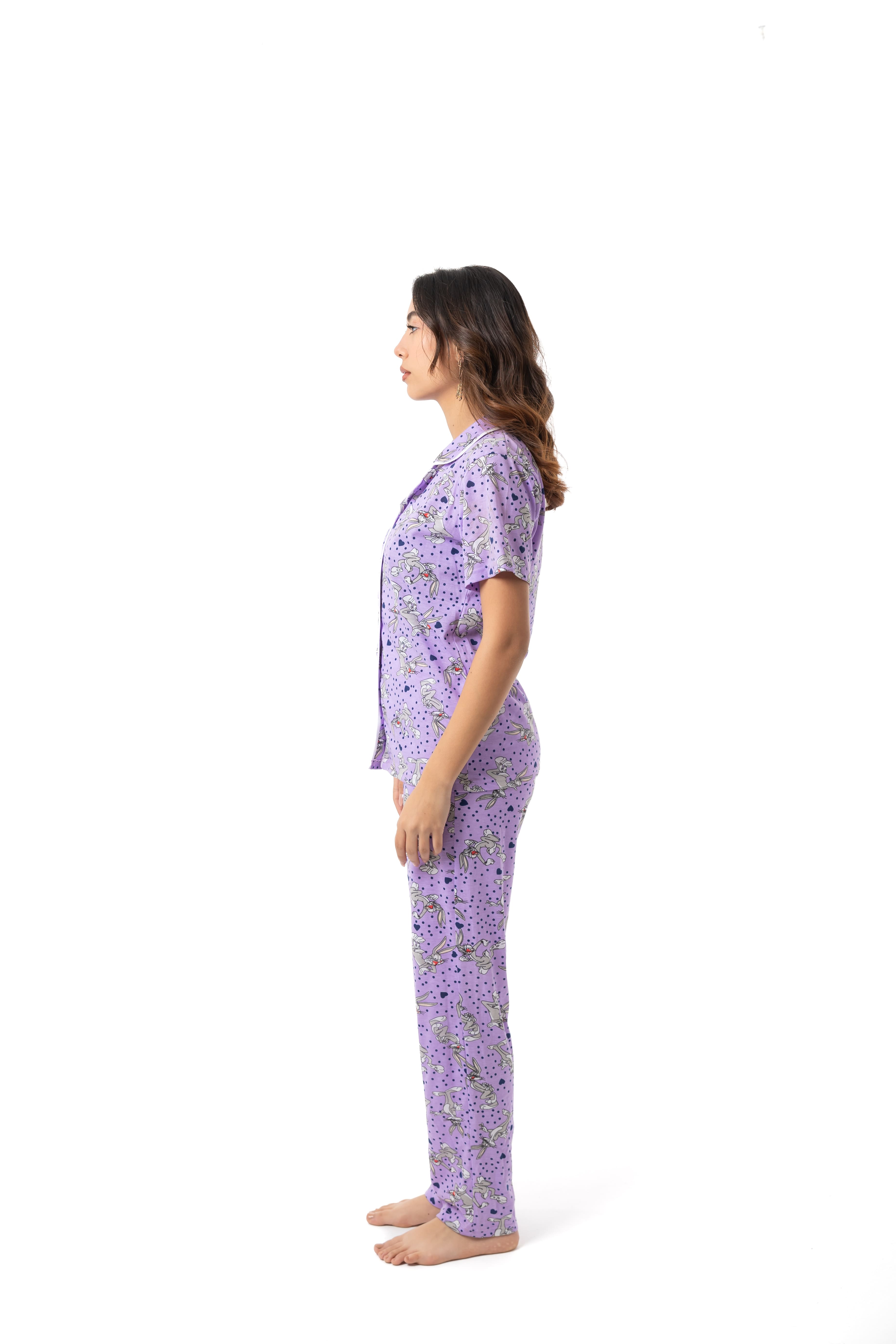 Rabbit Print Button-Up Pajama Set