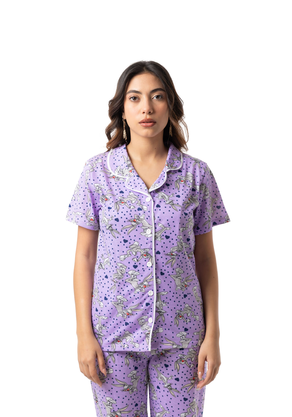Rabbit Print Button-Up Pajama Set