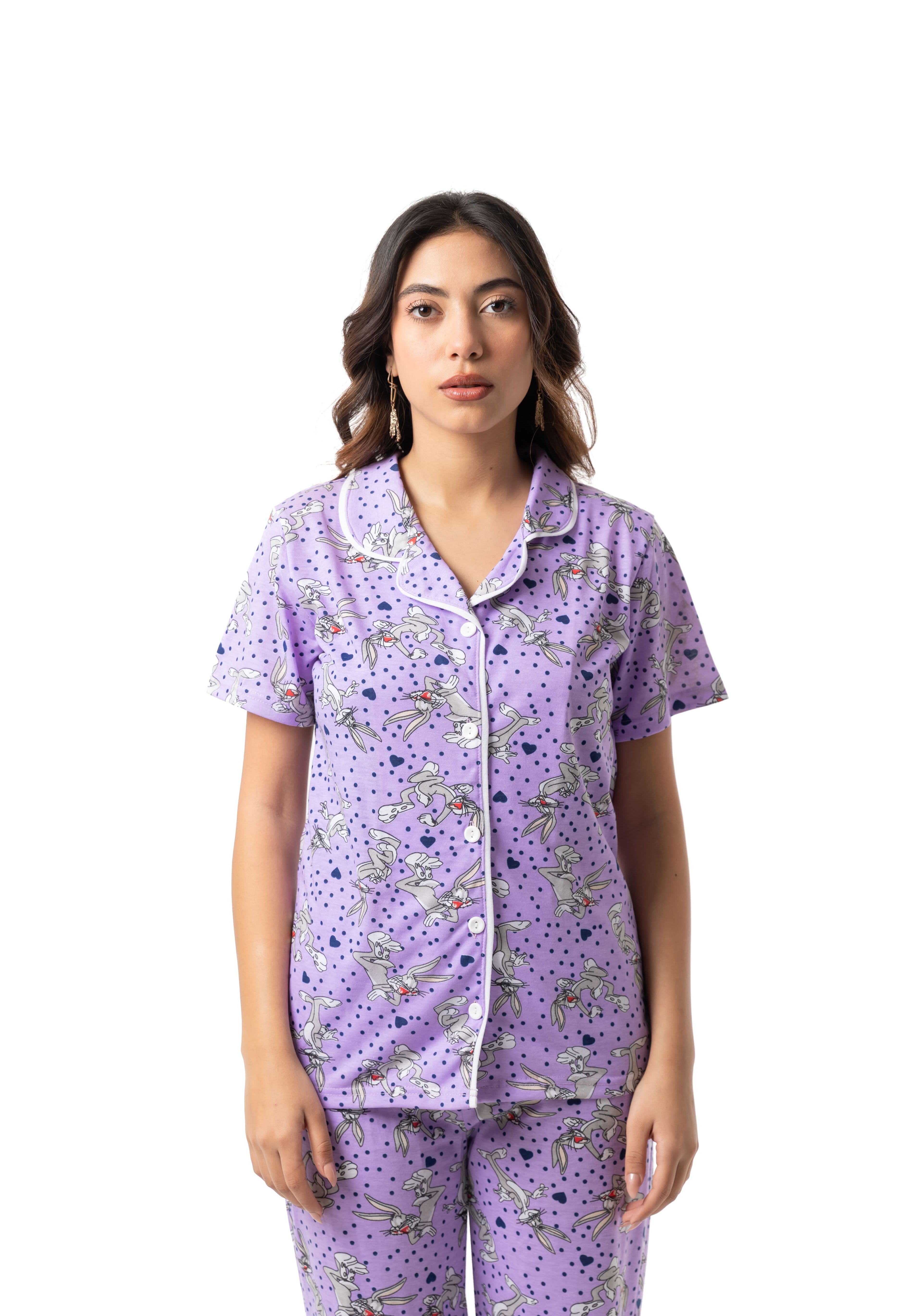 Rabbit Print Button-Up Pajama Set